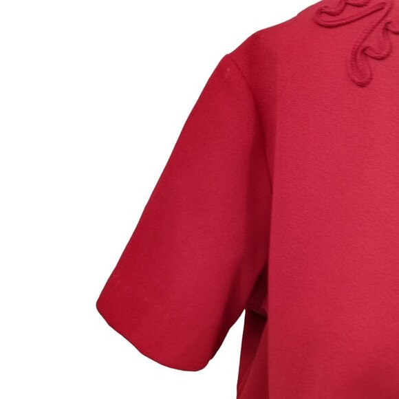 Vintage Handmade Zip Front Belted Embroidered Short Sleeve Mod Dress Size XL? - Picture 4 of 12